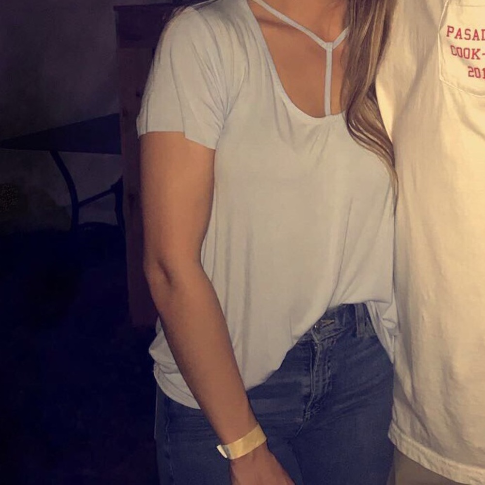 Light blue tee with detail on front